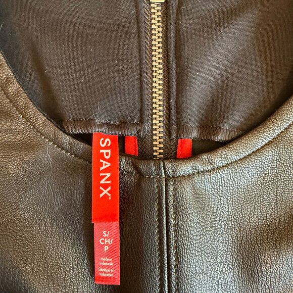 Spanx Leather-Like Combo Fitted Dress, size small in black - Picture 2 of 4